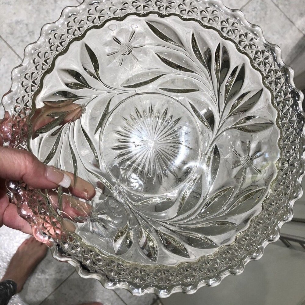 Vintage American Brilliant Cut Floral Pattern Glass Bowl 1930's Antique Collect
